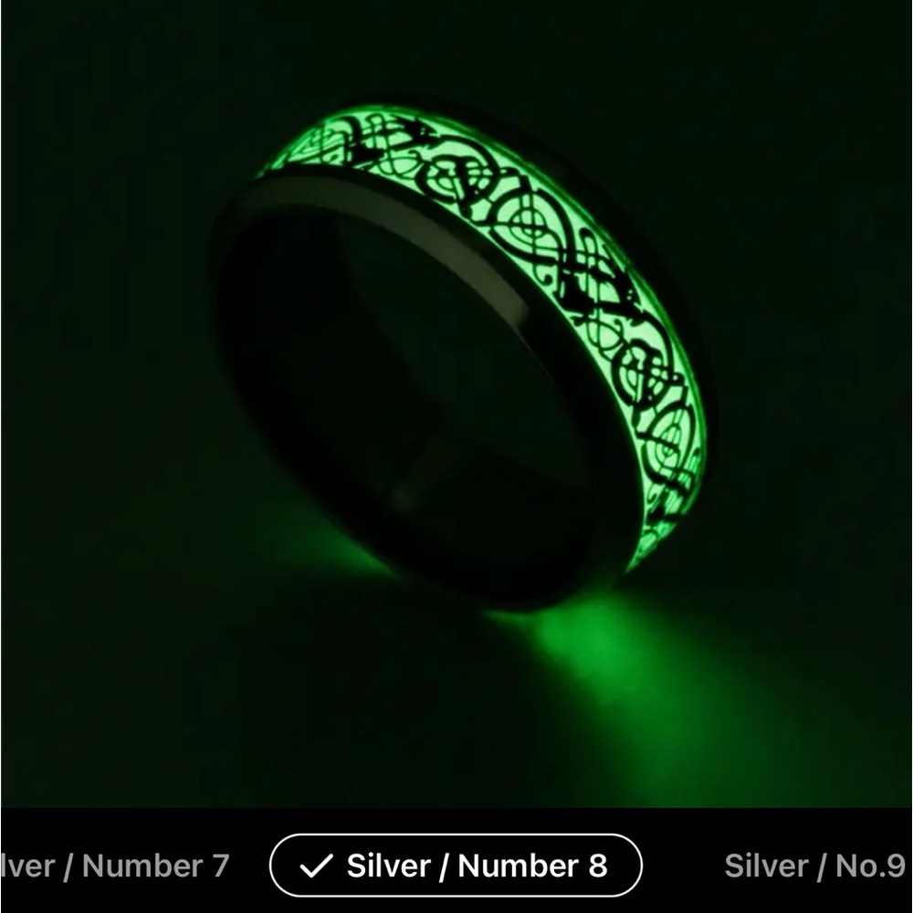 Men’s Titanium Steel Glow Ring Black Celtic Dragon Rings Size 8